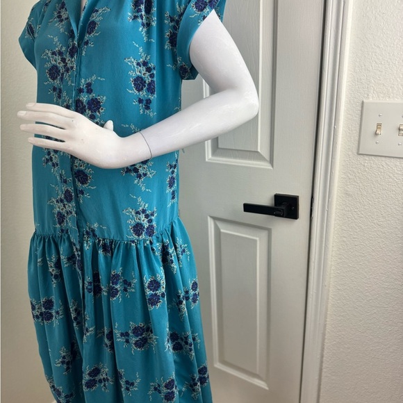 Veronica BEARD Meagan Turquoise Silk Floral Dress Size 2 Retails $695 - Picture 4 of 13